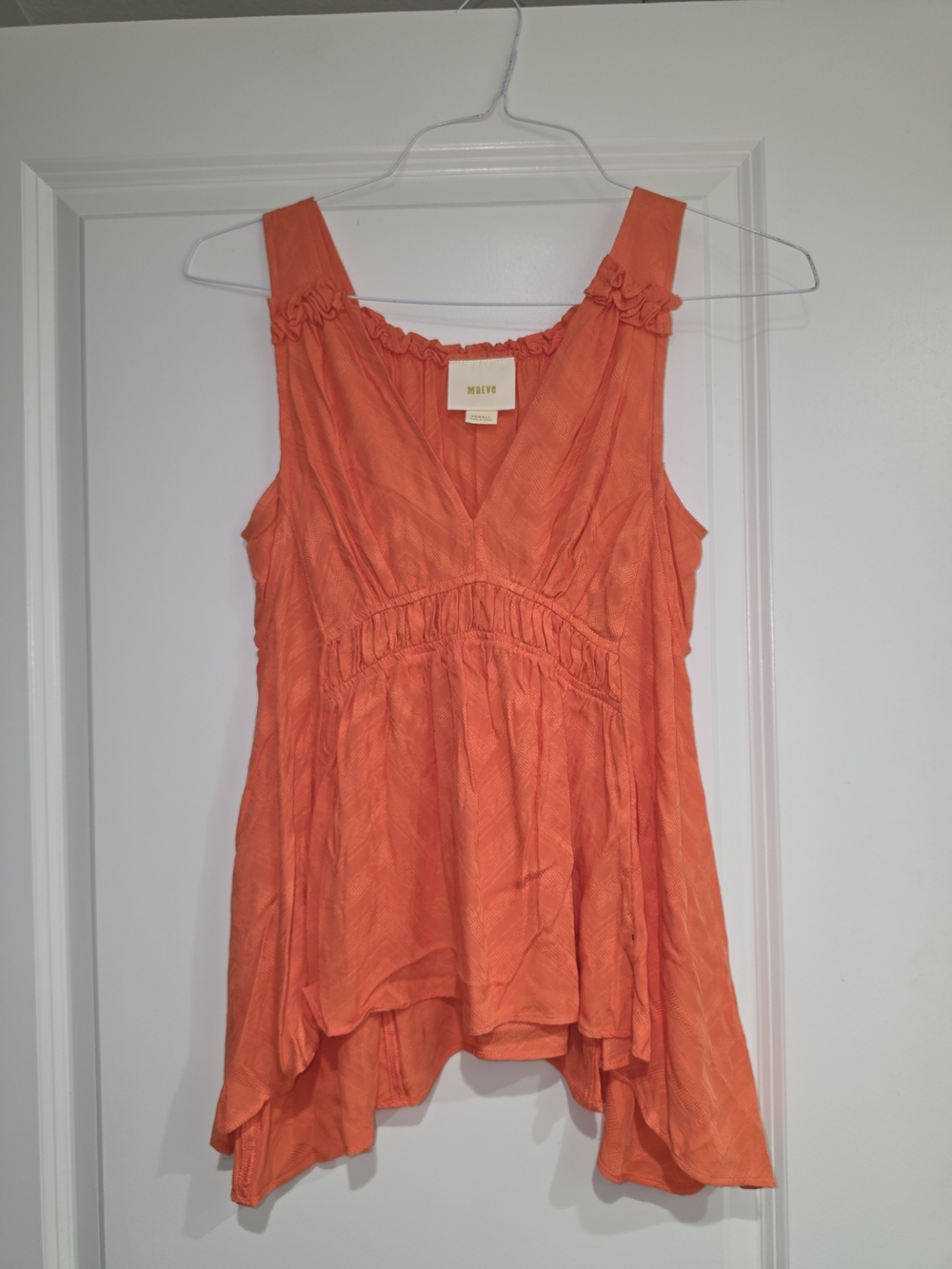 Maeve Orange V-Neck Ruffled Empire Tank - Size Xsmall